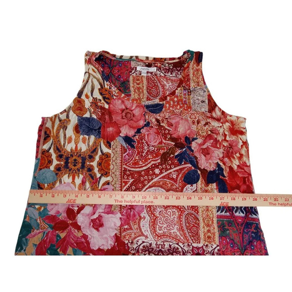 Chico's Womens Top Red Floral All Over Print Stretch Pullover Blouse Size L - Picture 8 of 12